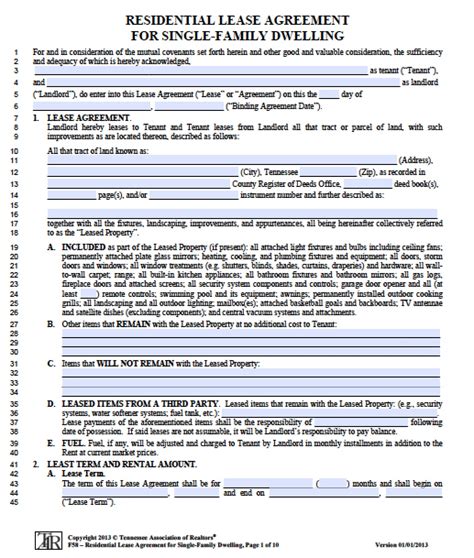 Tennessee Residential Lease Agreement Editable