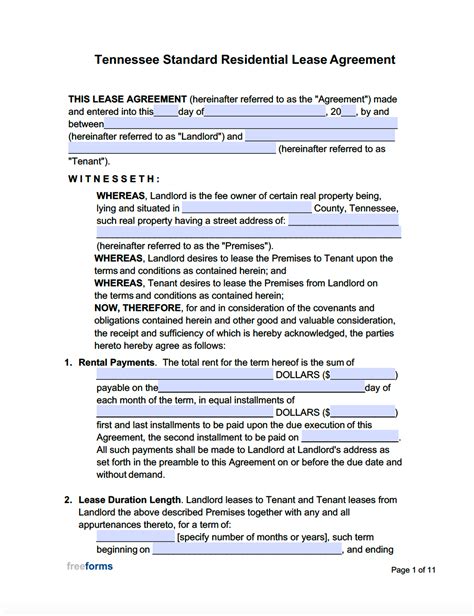 Tennessee Residential Lease Agreement Template Download