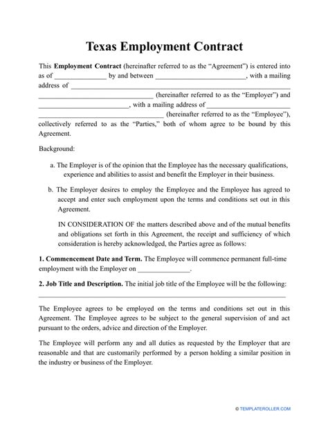 Texas Employment Contract Template