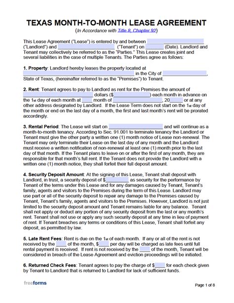 Texas Month-to-Month Rental Agreement Example