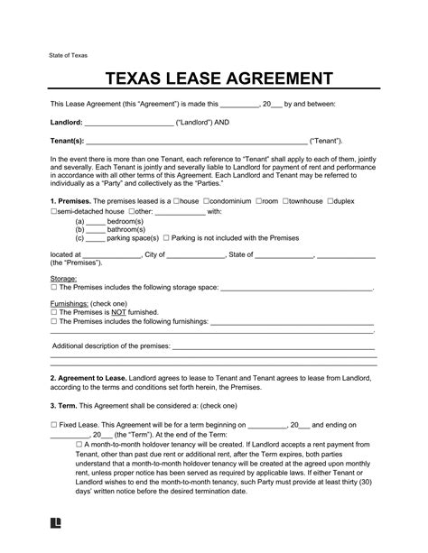 Texas Rental Agreement Sample Example