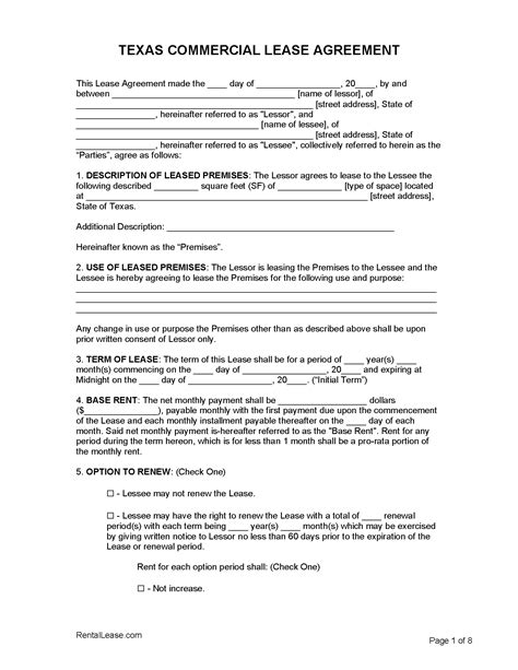 Texas Rental Agreement Template Example