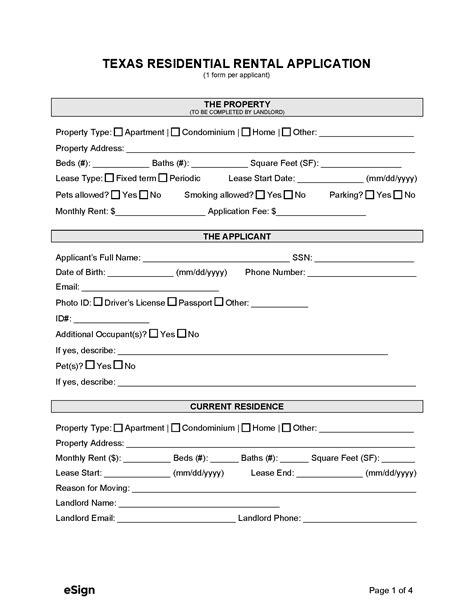 Texas Rental Application Sample