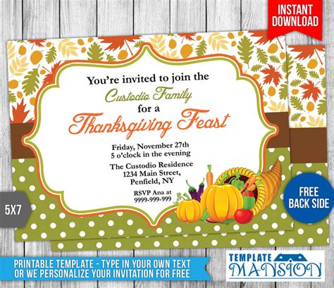 Free Thanksgiving Invitation Template 2