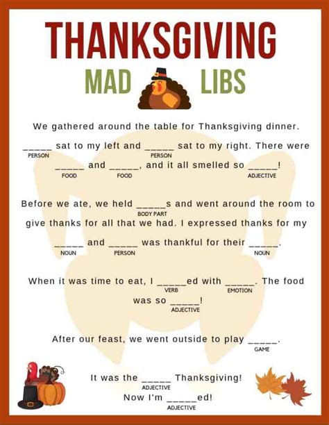 Thanksgiving Mad Libs Printable