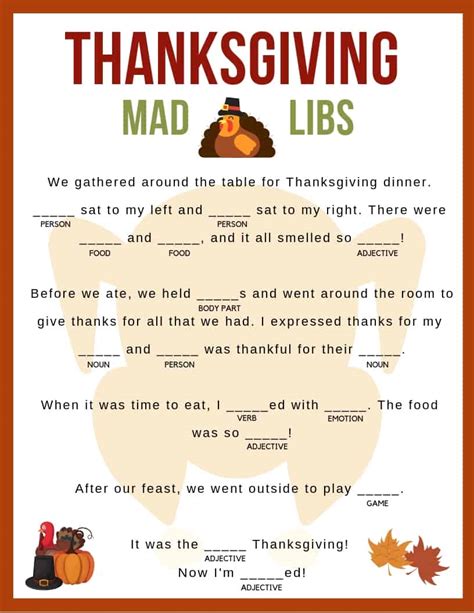 Thanksgiving Mad Libs Printable Fun