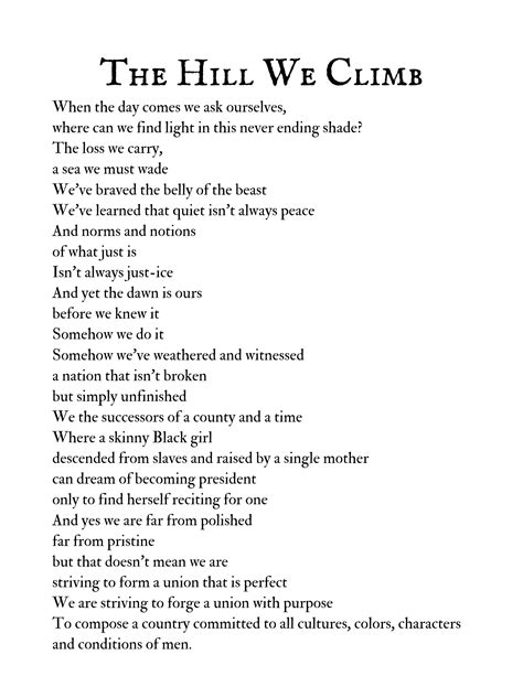 A printable version of The Hill We Climb poem