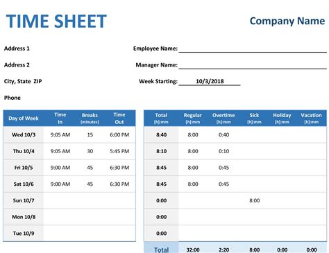 Time Management Excel Templates