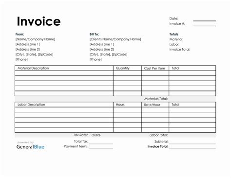 Time and Material Invoice Template Example