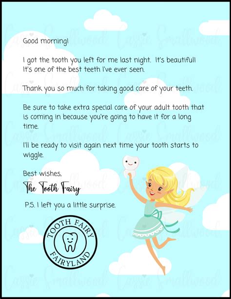 Tooth Fairy Letter Template for Kids