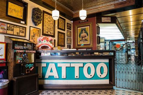 Interior of a tattoo shop in Paris