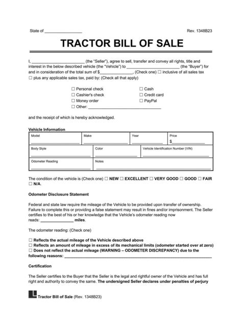 Tractor Bill of Sale Templates