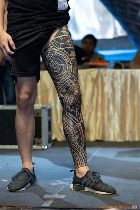 Tribal Leg Sleeve Tattoo