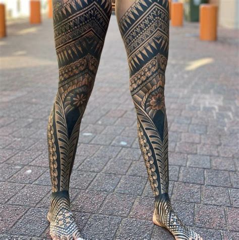 Tribal Leg Sleeve Tattoos