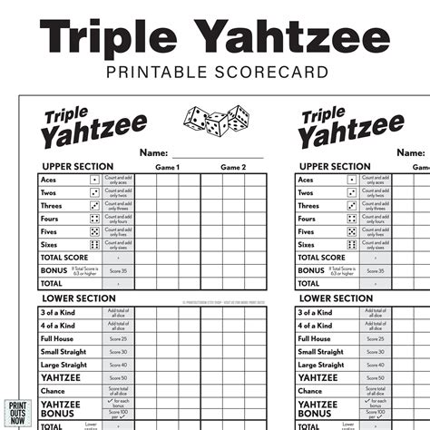 Triple Yahtzee Score Sheet Example