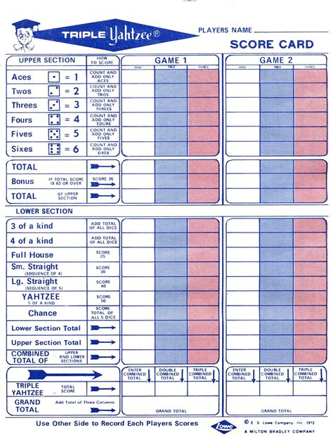 Triple Yahtzee Score Sheet Example