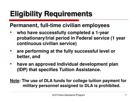 Tuition Assistance Eligibility Requirements