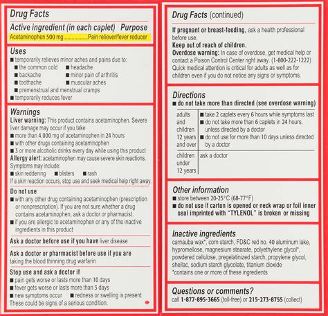 Tylenol Ingredients List