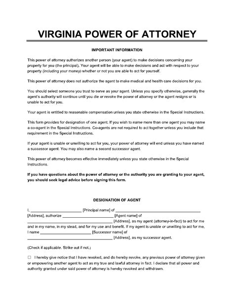 Types of Power of Attorney in Virginia