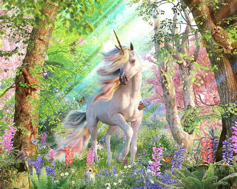 A realistic unicorn in a forest