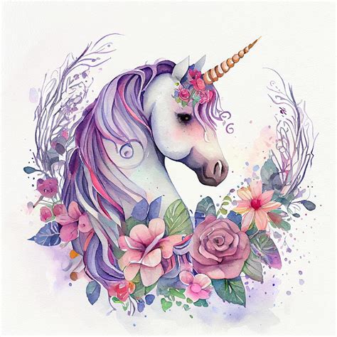 A unicorn surrounded by flowers