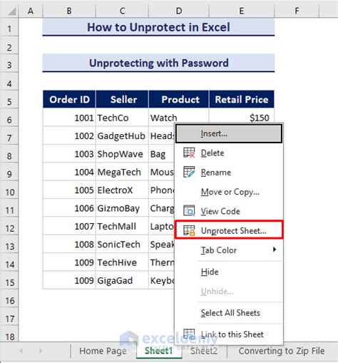 Unprotect sheet option