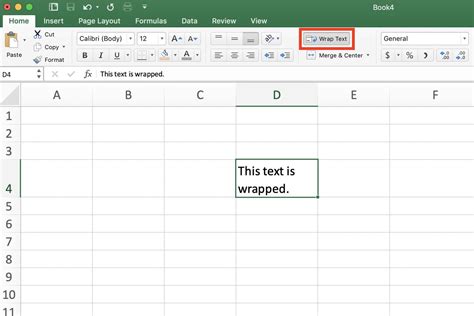 Wrap text in Excel example