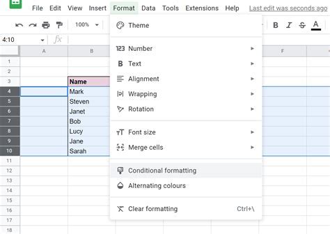 Using Conditional Formatting in Google Sheets