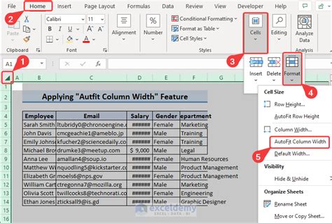 Using the Autofit columns Option