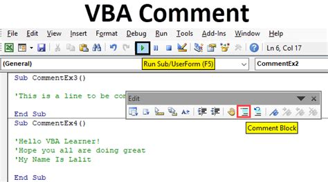 VBA Commenting Examples