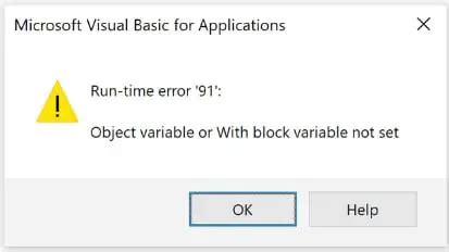 VBA Object Variable Not Set Error Causes