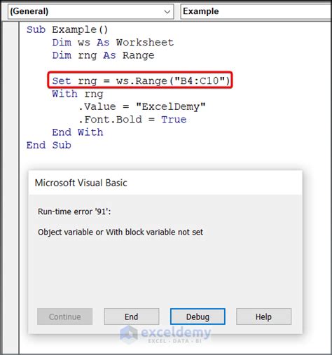 VBA Object Variable Not Set Error Examples