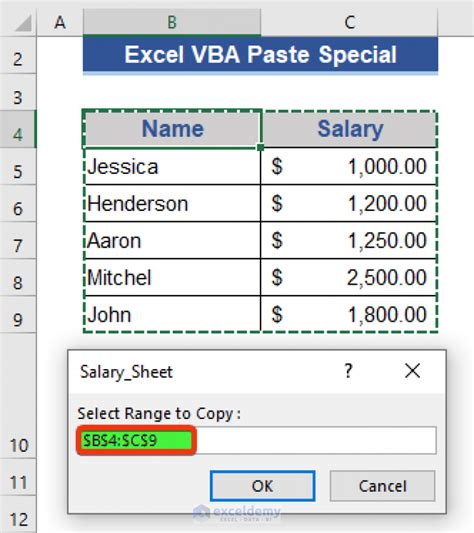 VBA Paste Special Values Screenshot