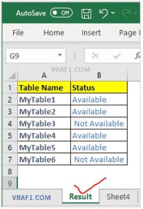 VBA Table Existence Verification Example 1