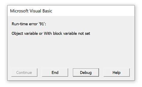 VBA Runtime Error 91 Example