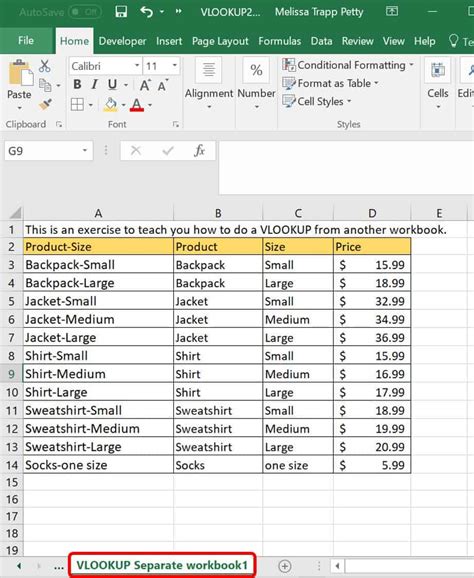 VLOOKUP Multiple Sheets Example