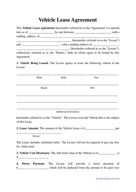 Vehicle Lease Agreement Template 1