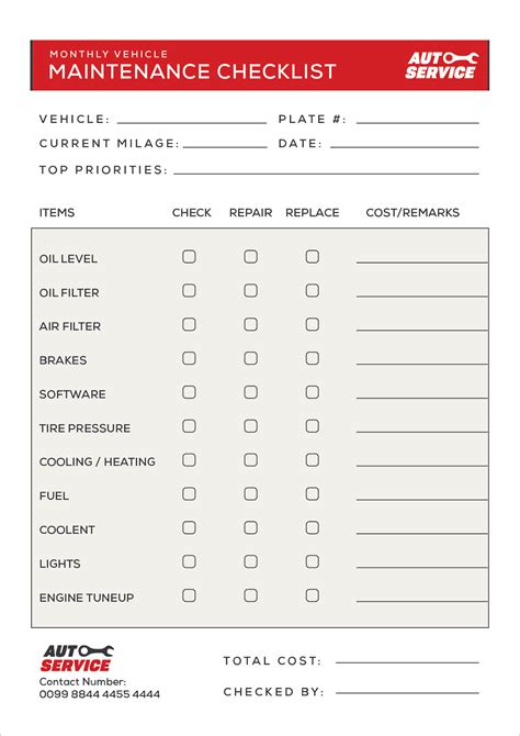 Vehicle Maintenance Template Examples