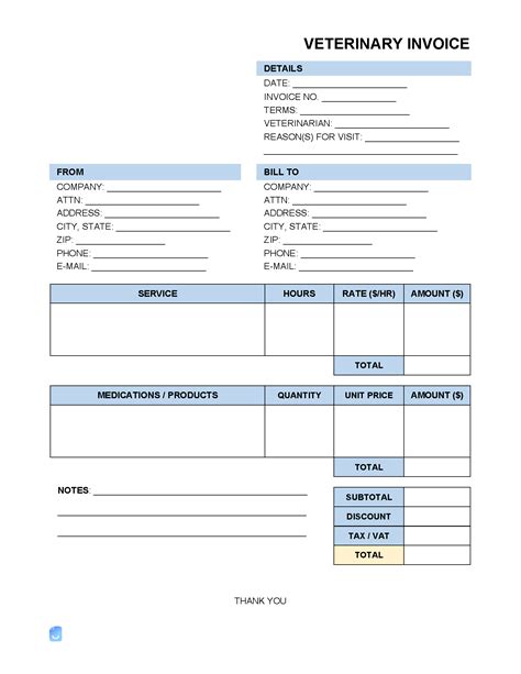 Using template software to create a custom vet bill template