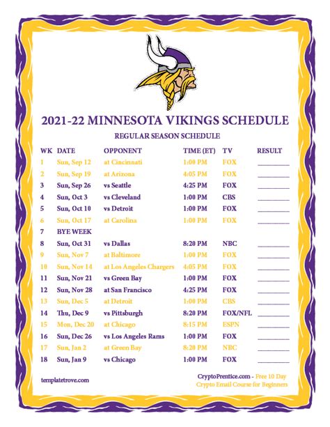 Vikings Printable Schedule Image 1