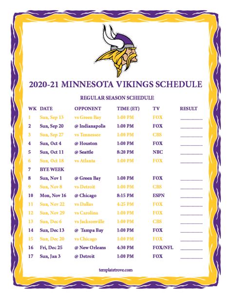 Vikings Printable Schedule Image 3