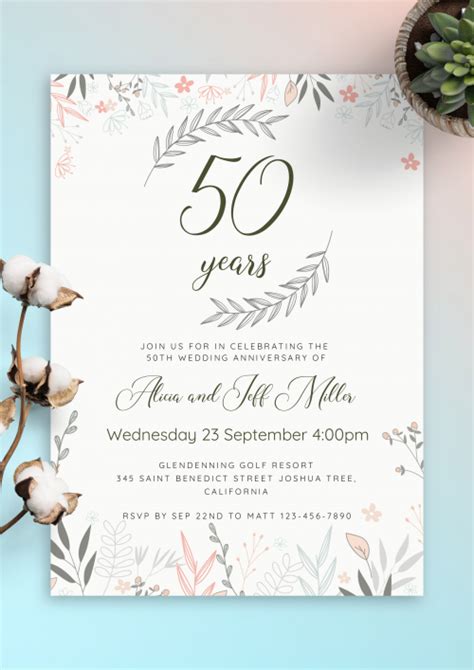 Vintage Floral Anniversary Invitation