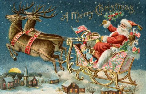 Vintage illustration of Santa Claus on his sleigh