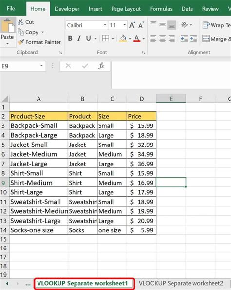 VLOOKUP Across Sheets Example 4