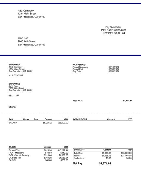 Walmart Check Stub Template Example 1