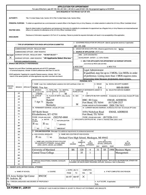 Warrant Officer Application