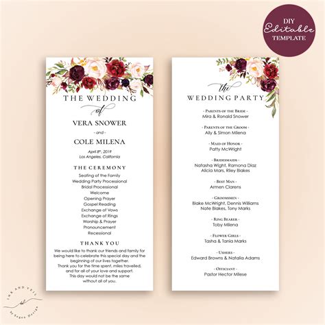 Formal Wedding Program Template