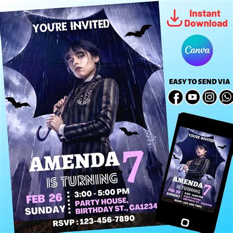 Wednesday Addams Invitation Templates