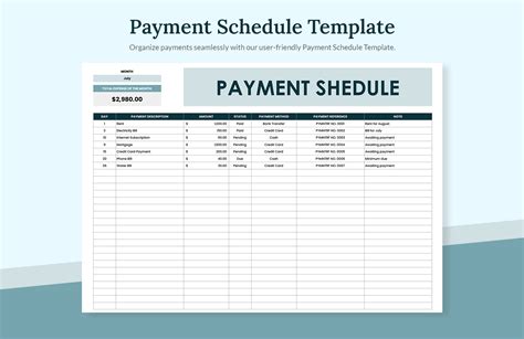 Weekly Payment Schedule Template Example 1