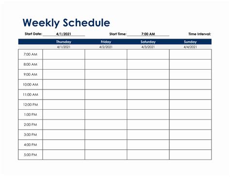 Weekly Schedule Template Excel